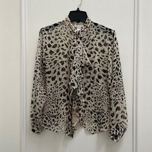 Neiman Marcus Exclusive Leopard Print Blouse w/ Attached Scarf, 100% Silk, sz 4